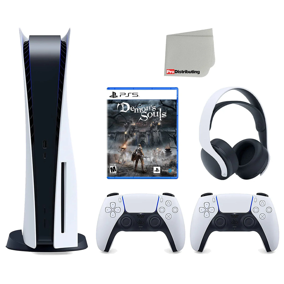Disc Extra Controller, Headset 3D Demon's PULSE Souls White Bundle and Cloth Playstation Cleaning Version Console with with 5 White