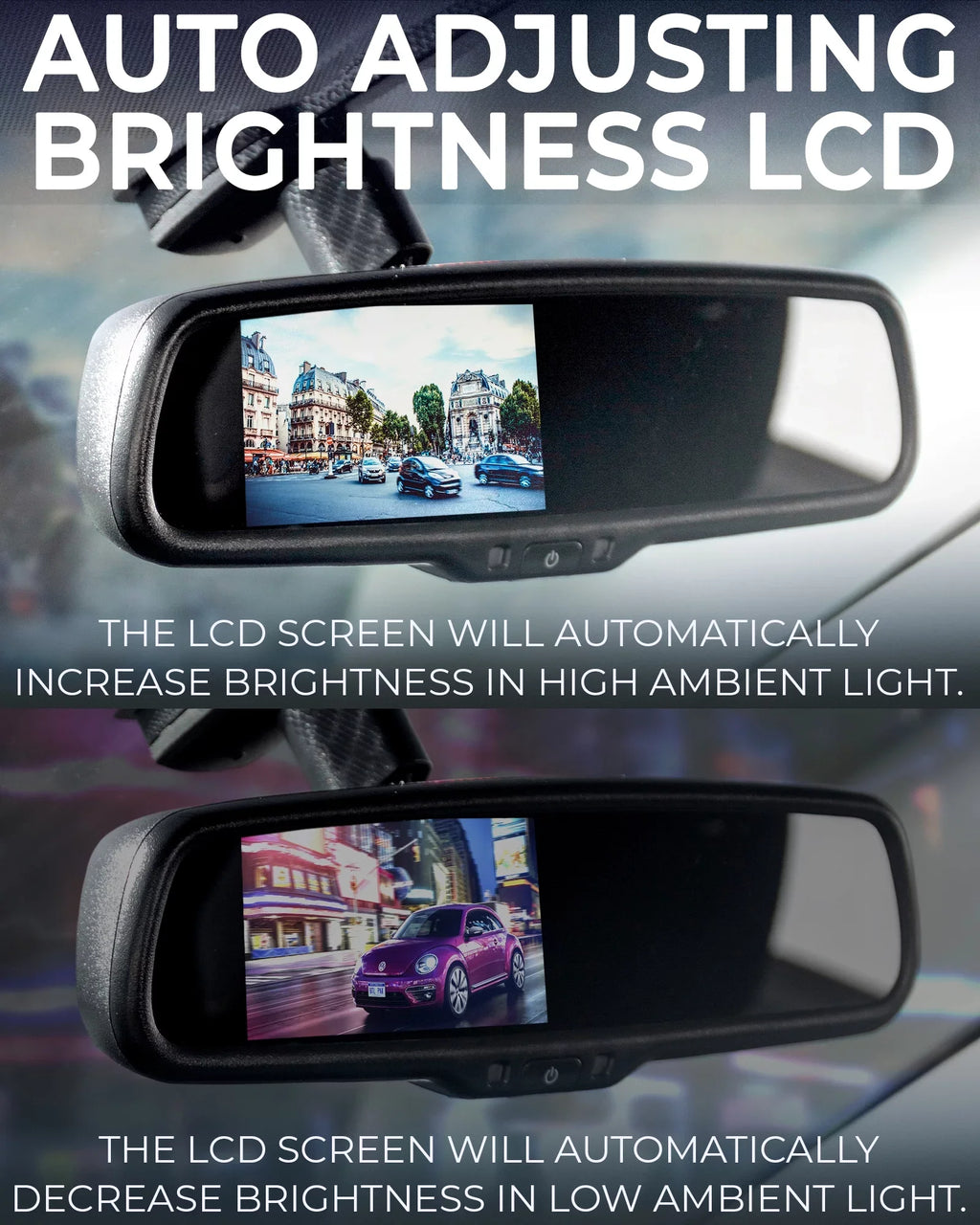 7" Video with LCD Universal Tailgaters Rear Inputs Master Display, & Visibility Enhanced View Mirror Frameless 4