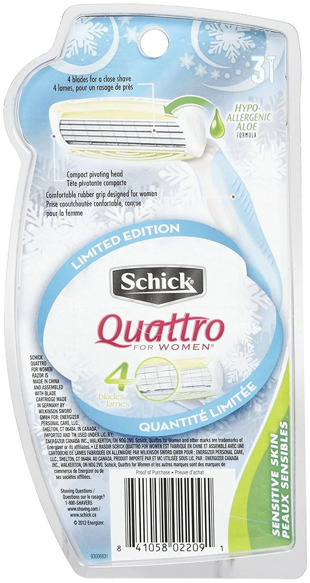 3 For 2 Razor Ct - Pk Women Quattro Schick Skin Disposable Quattro - Sensitive