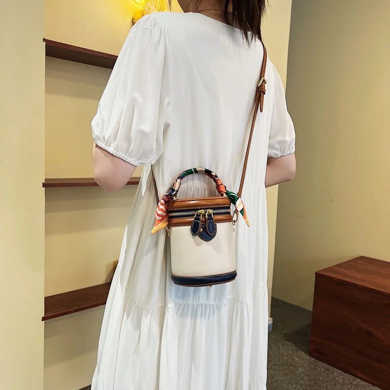 Crossbody Top Handle Scarf Stylish Purse Women Cylinder Bucket Bag moocr For Decor Bag Shoulder