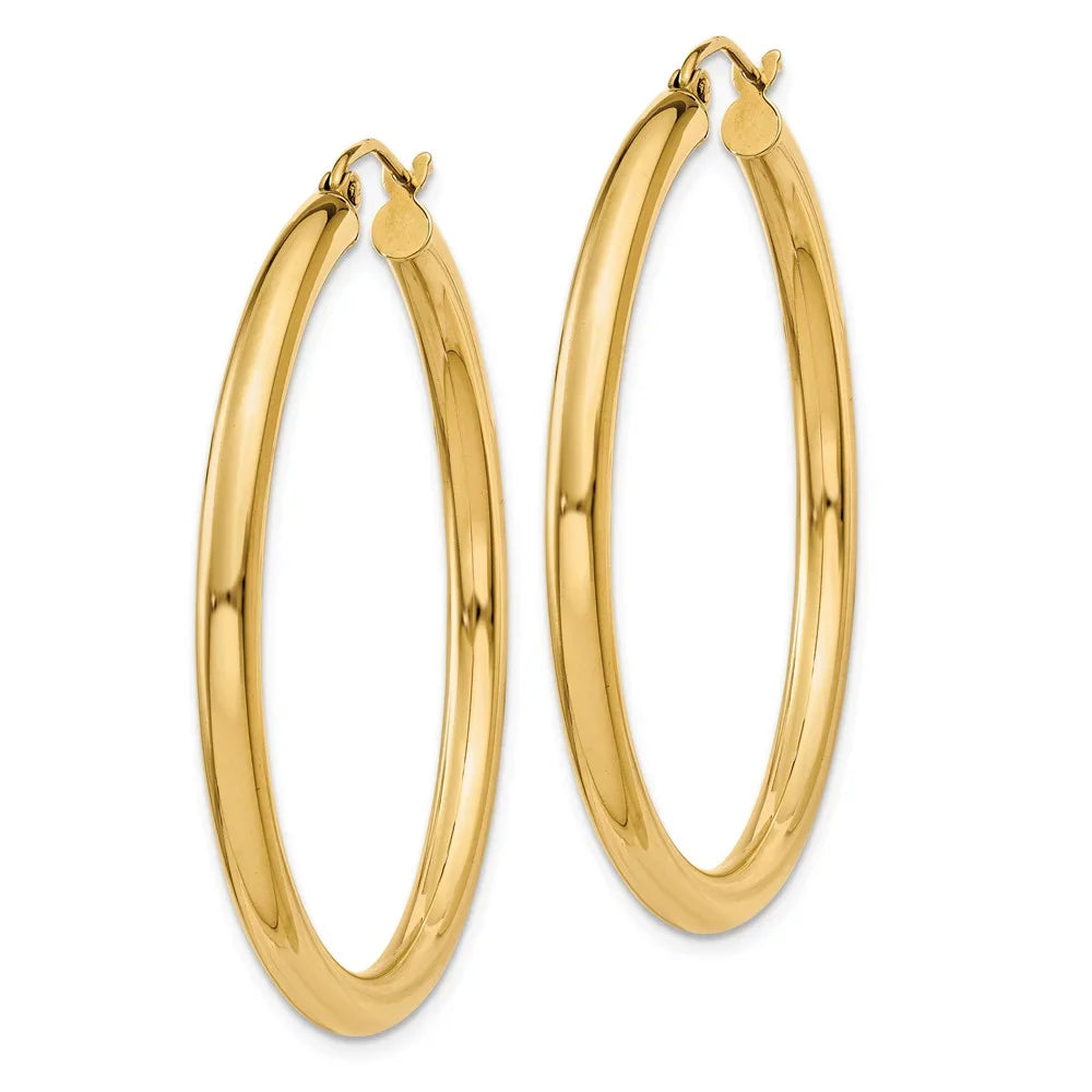 and Teens; Polished Gold Real and Women 3mm Yellow Hoop for for Adults Earrings; Men 14kt Tube