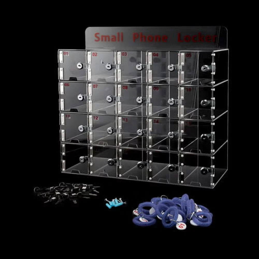 Clear Storage Cell Slots w/ Acrylic Thickened Keys Phone 20 Locker Cellphone Box