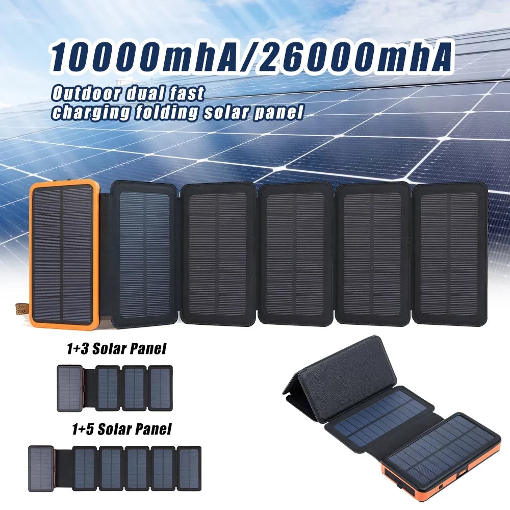 Panel Phone Solar 26000mAh 6 Flashlight Bank Charger Cell For Portable Solar Folding Battery Power External with
