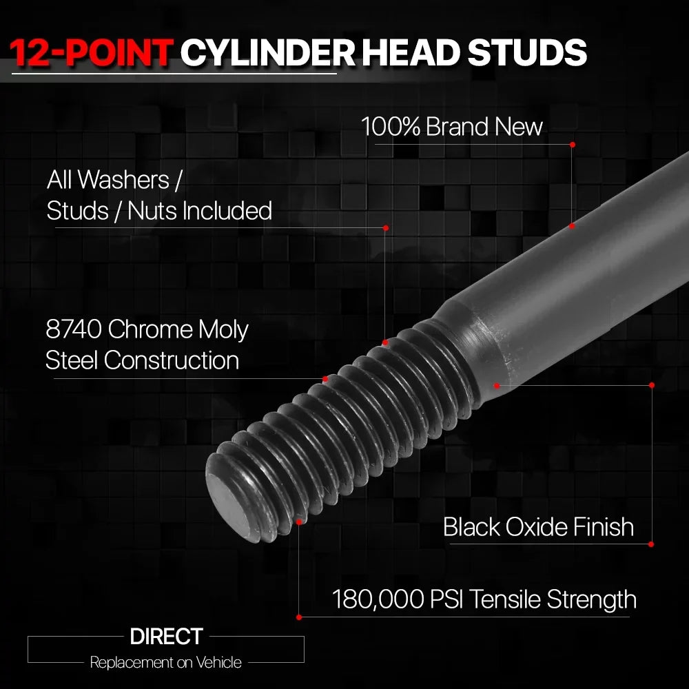 B18C1/B18C5 94-01 Cylinder R Head Stud Integra 12-point for GSR/Type Nuts Front