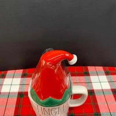 Red with LL BELLS Dunn and Rae Christmas Ceramic Cap Topper JINGLE Mug Green Ivory in Letter Red