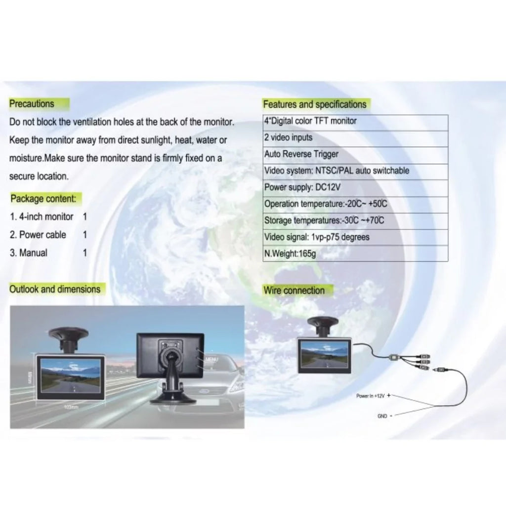 Dual Color Boyo - Monitor Mount VTM4000 4" Vision Back-Up Digital Camera TFT-LCD
