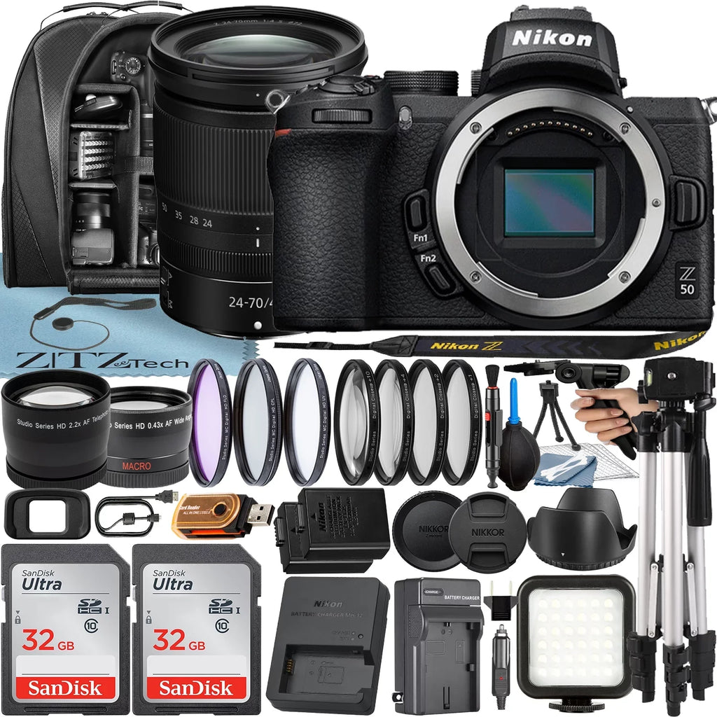 Lens ZeeTech Pack with Camera Card + 2 Z + S Tripod Mirrorless + f/4 Accessory Z50 + 24-70mm NIKKOR Case Nikon Bundle 32GB SanDisk