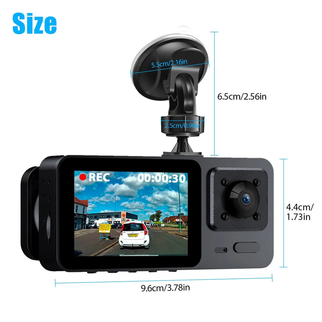 Lens Front Camera Cam 3 Dash Inside Rear Video 1080P DVR G-Sensor Recorder Car
