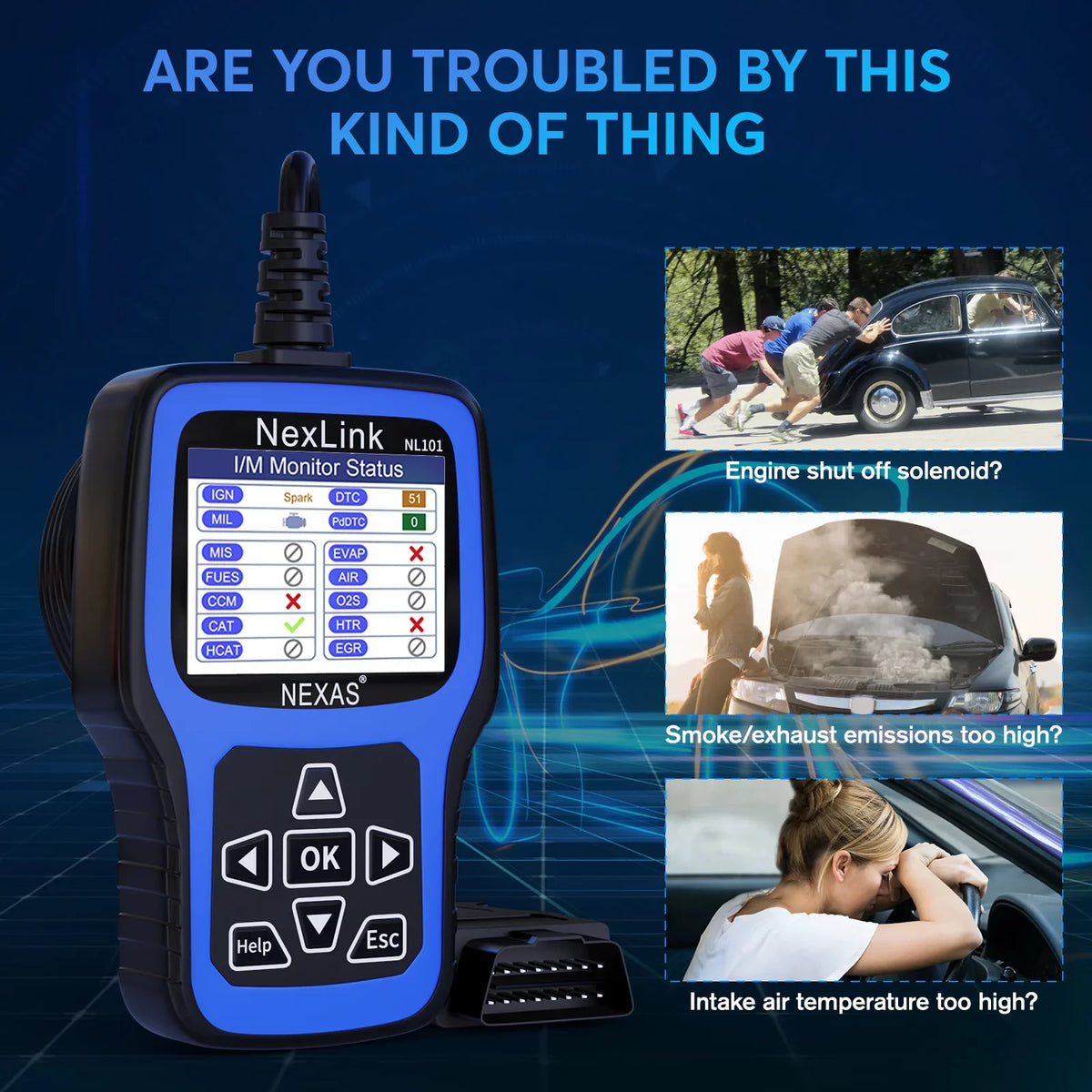 Auto NEXAS OBD2 Automotive Scanner Battery OBDII Reader Diagnostic Scanner Clear Light Code Car Full Codes Car Read Functions Check Engine OBDII NL101 Engine Check Tester Scanner Tool