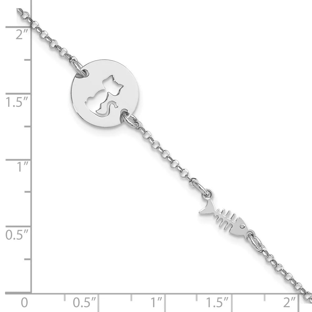Sterling 7inch 925 Rhodium Fine Auriga Women for Plated Kitty Jewelry Fish Silver Bracelet and
