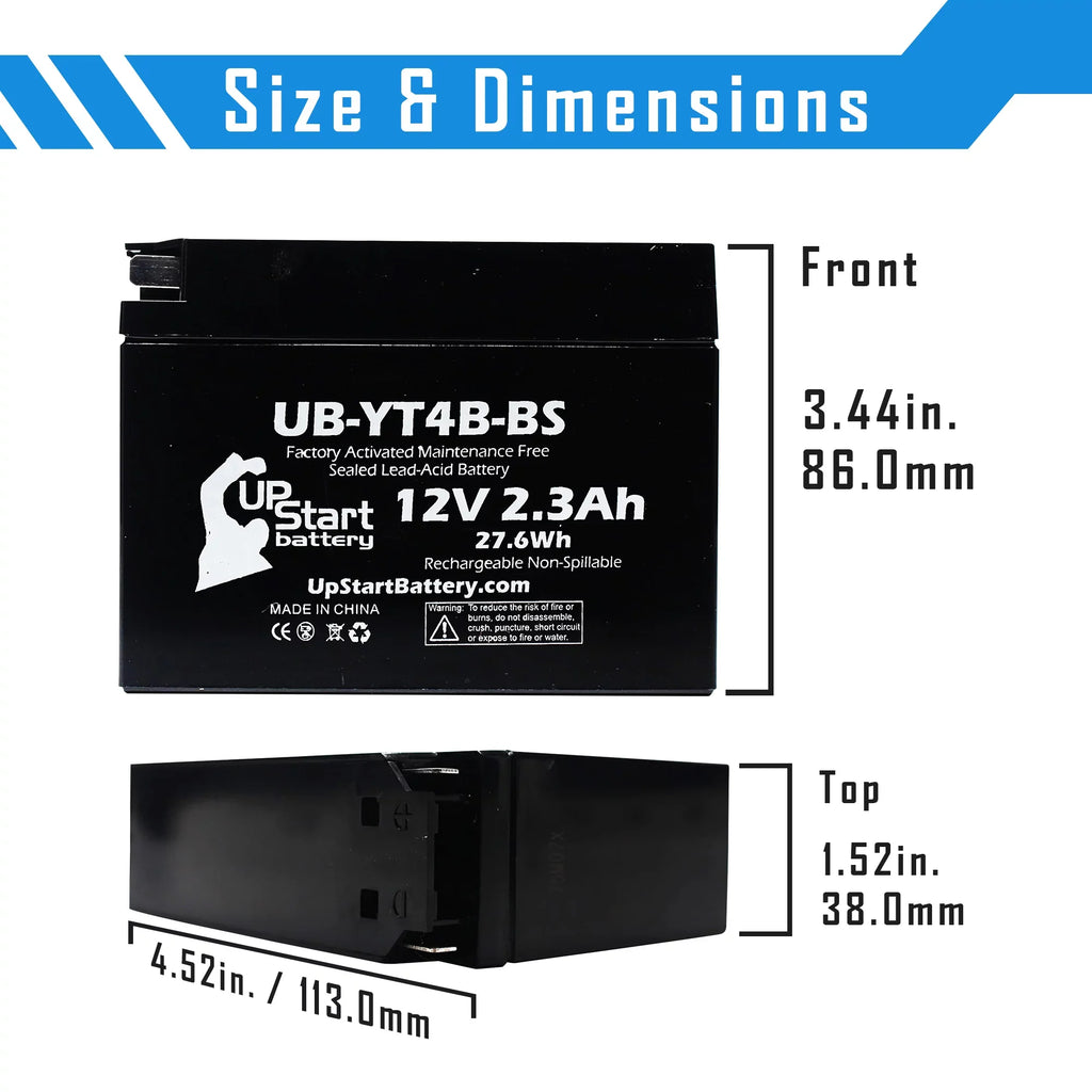 UpStart Replacement 400CC 2.3Ah, 2006 Factory UB-YT4B-BS - Battery 2-Pack 12V, SR400 Motorcycle Activated, Battery Free, Maintenance Yamaha