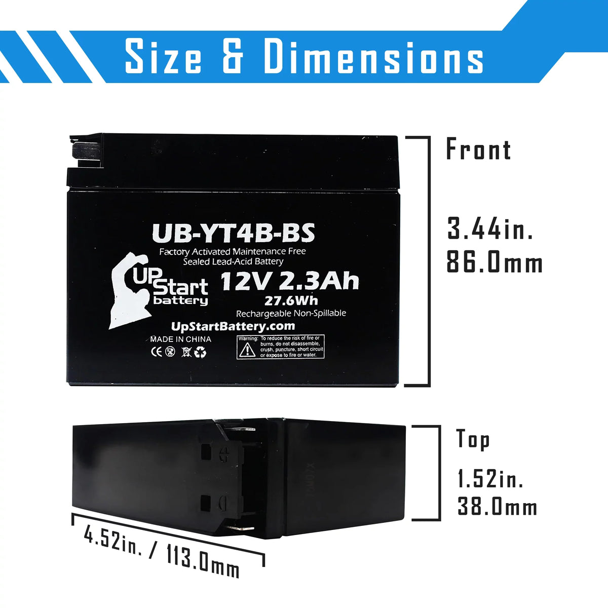 UpStart Replacement 400CC 2.3Ah, 2006 Factory UB-YT4B-BS - Battery 2-Pack 12V, SR400 Motorcycle Activated, Battery Free, Maintenance Yamaha