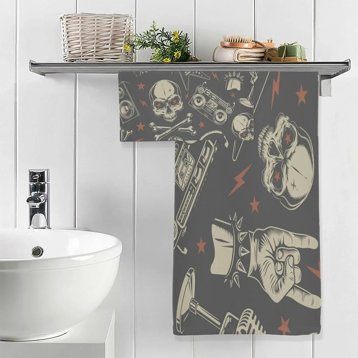 Machine Washable Pure Skull Absorbent Towel Instrument Yoga, Pack Soft Highly Bath Towels Rock Cotton for Set, Travel（420） Pool,Sports, 2 Bestwell