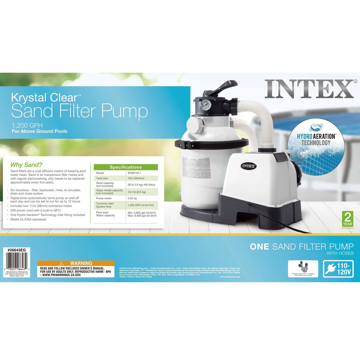 System Motor Sand Gph 1200 Intex10 Filter 1500 inch GFCI, Pool Clear Rate Flow V 110-120 GPH Pump, Krystal with