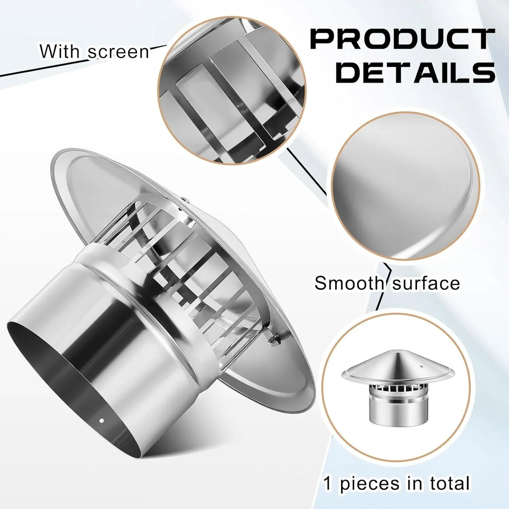 Flue Chimney Top Exterior Cooking Cone 6 Stove Cover Family with Outside Pipe Fireplace Inch Cap Stainless Vent Screen Kitchen Silver for Chimney Roof Topper Cap Cone Screen Steel Cover