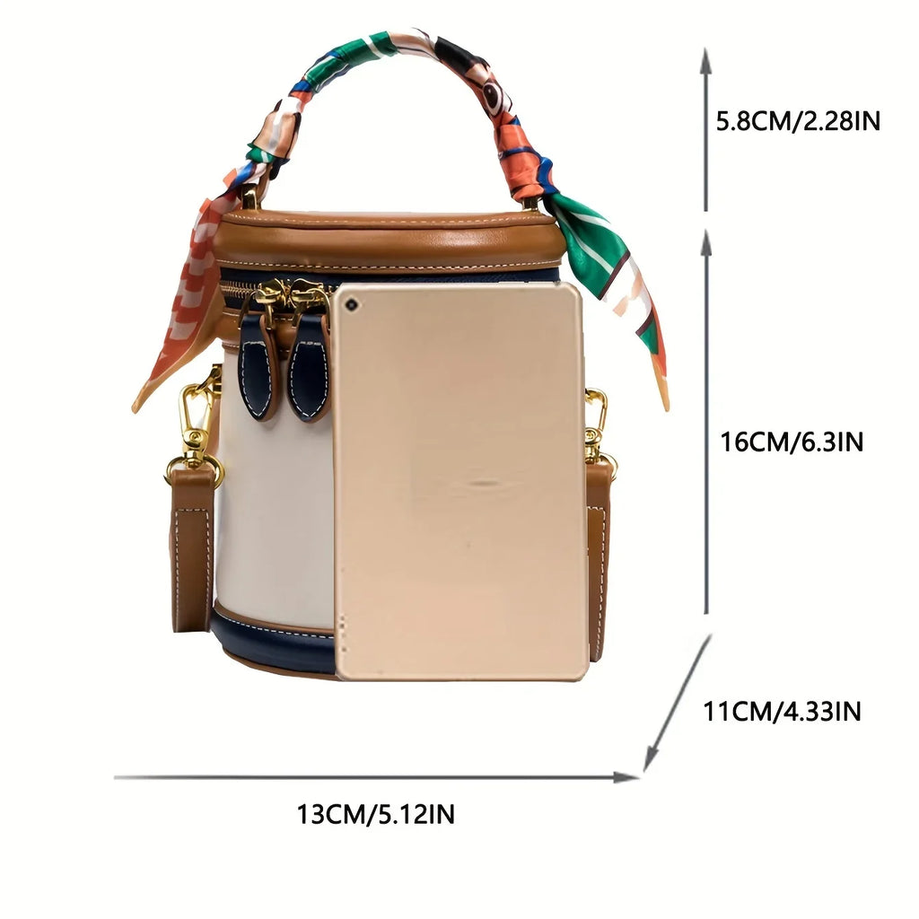 Crossbody Top Handle Scarf Stylish Purse Women Cylinder Bucket Bag moocr For Decor Bag Shoulder