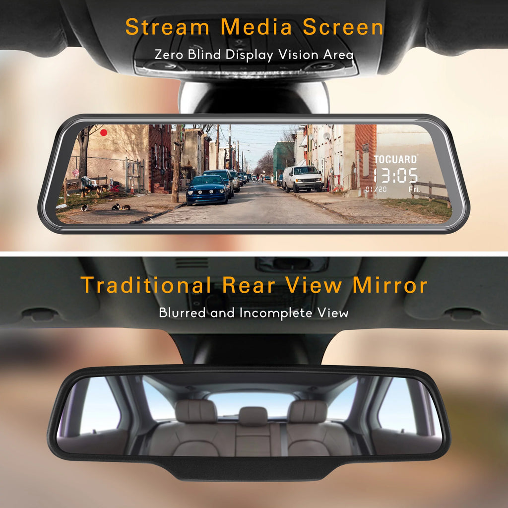 TOGUARD Cars Mirror Camera Dash 10-inch Touch for Rear with Camera IPS Full Waterproof Cam Mirror Backup View 1080P Screen