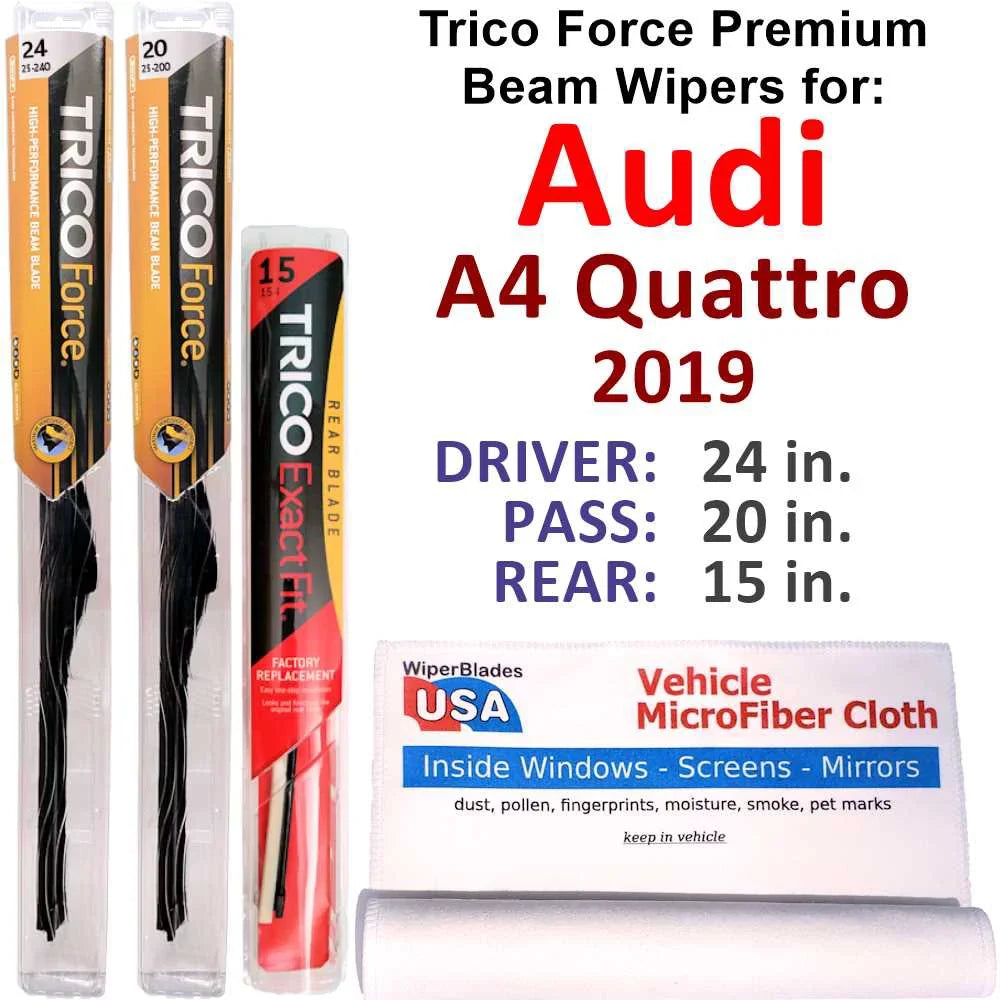 (Set 2019 Quattro Beam Audi 3) Wiper Performance w/Rear A4 Wipers of
