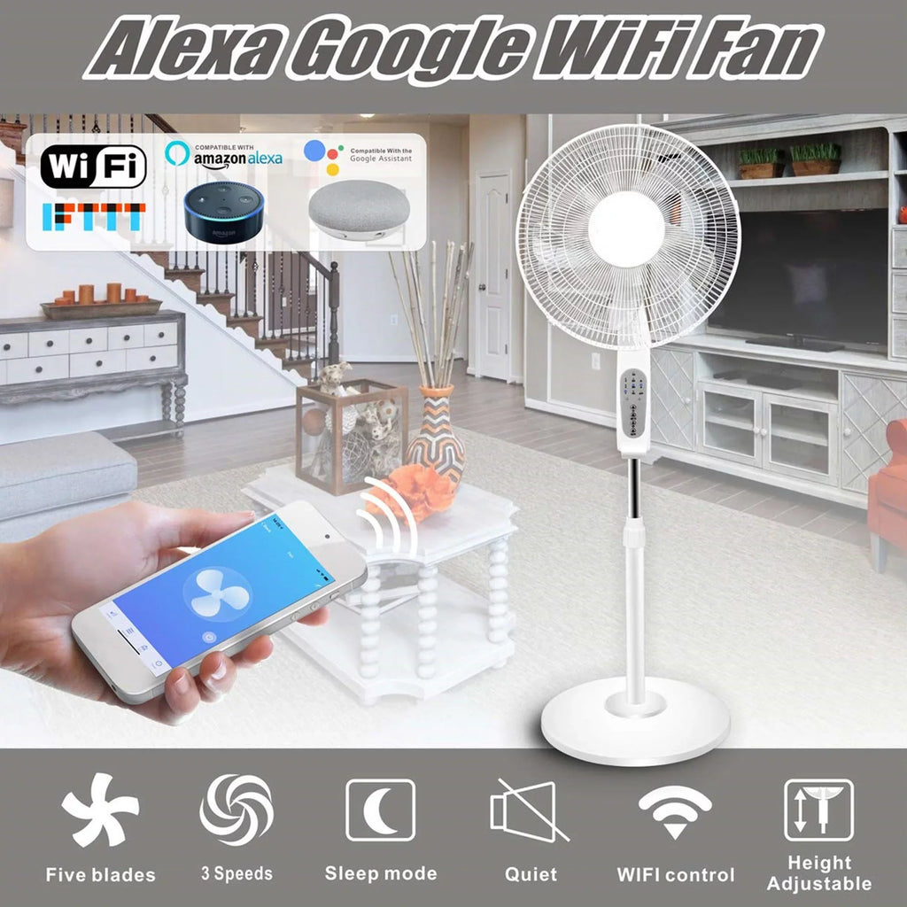 Home 16" Technical Enabled Standing Oscillating Pro Alexa/ Amazon with Feature, WIFI Voice Compatibe Fan with