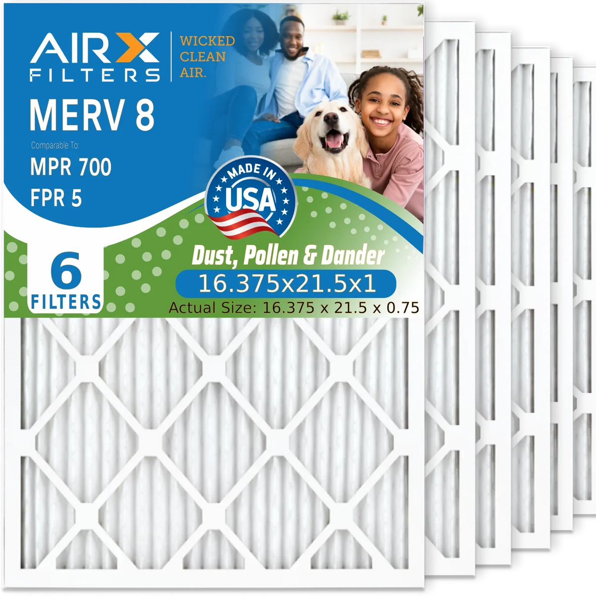 700 WICKED Pack HVAC 16.375x21.5x1 Air Made CLEAN Filter AIRX FPR MPR MERV 8 6 Furnace 5 to & Filter Air USA by Filters Electrostatic AIR. Pleated Comparable FILTERS 16.375x21.5x1 Conditioner Premium