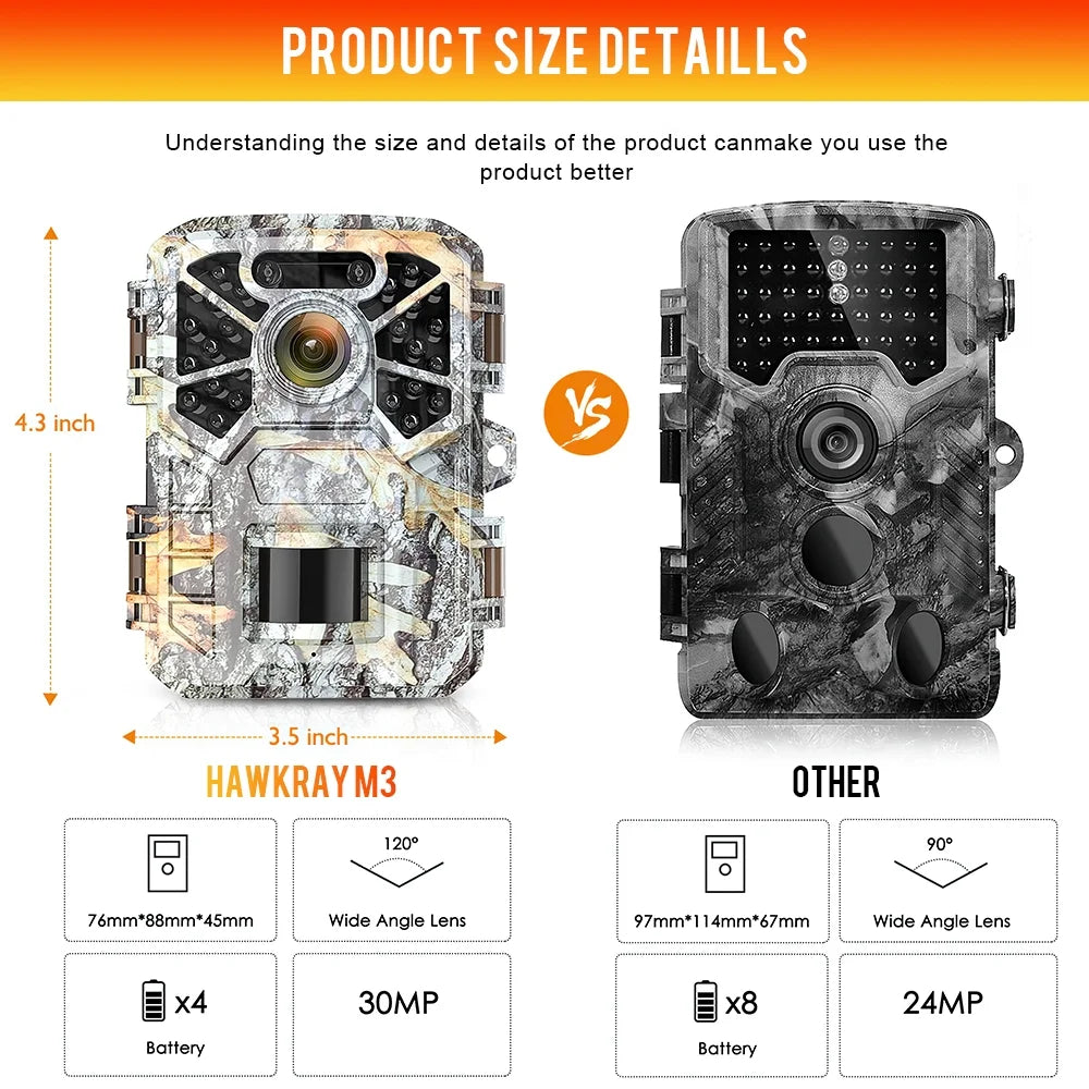 with Wide Surveillance, with 2 Game Waterproof Monitoring, 120° Angle Pack Trail Wildlife Camera 30MP Camera, Vision Hunting Lens Night Monitor 2k Trail Farm Infrared
