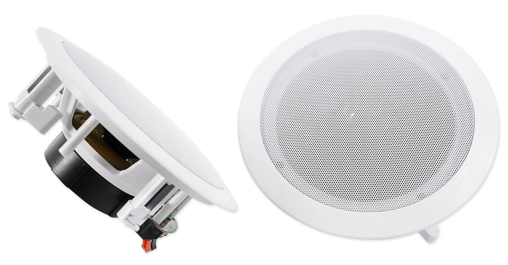 White Rockville Tube Receiver+(8) Theater LED Speakers Amp/Home 6.5" Ceiling