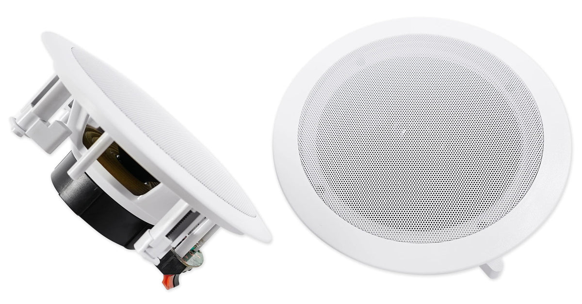 White Rockville Tube Receiver+(8) Theater LED Speakers Amp/Home 6.5" Ceiling