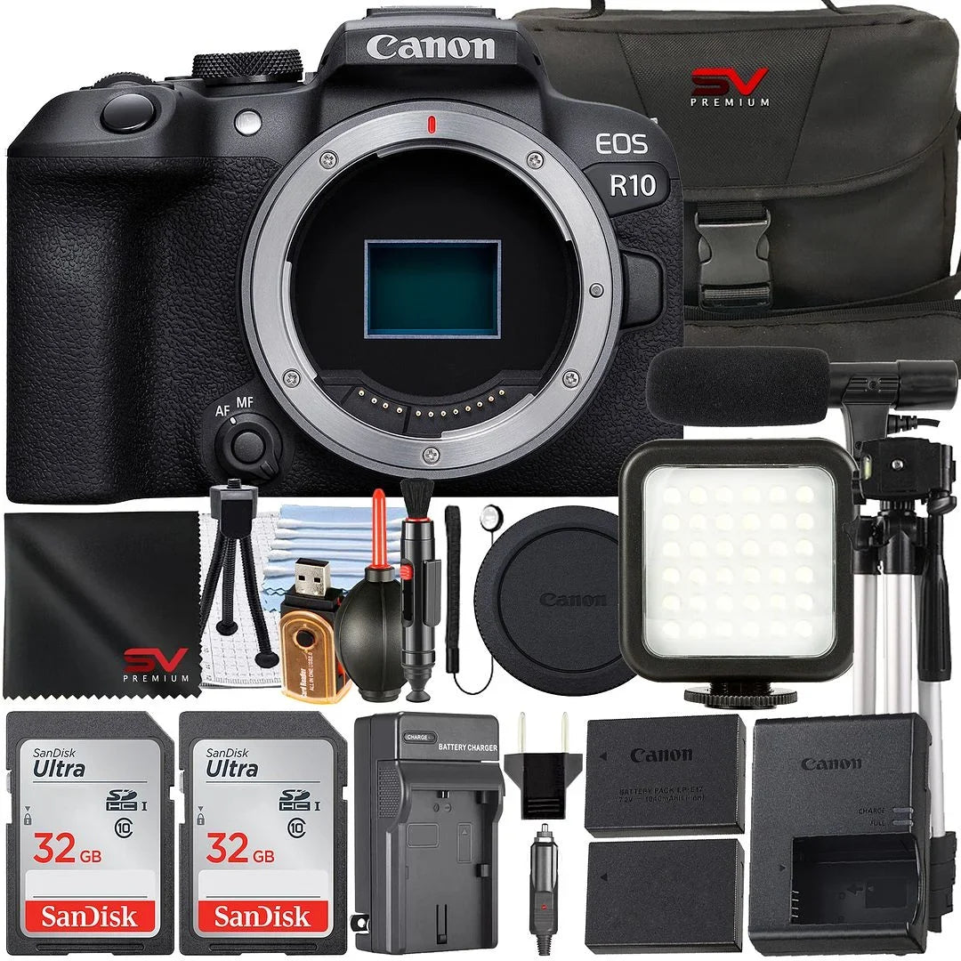 Premium R10 Bundle Mirrorless LED 2 Canon Only) SanDisk Memory Case + (Body Flash Card EOS Camera with + Accessory + 32GB Pack SV