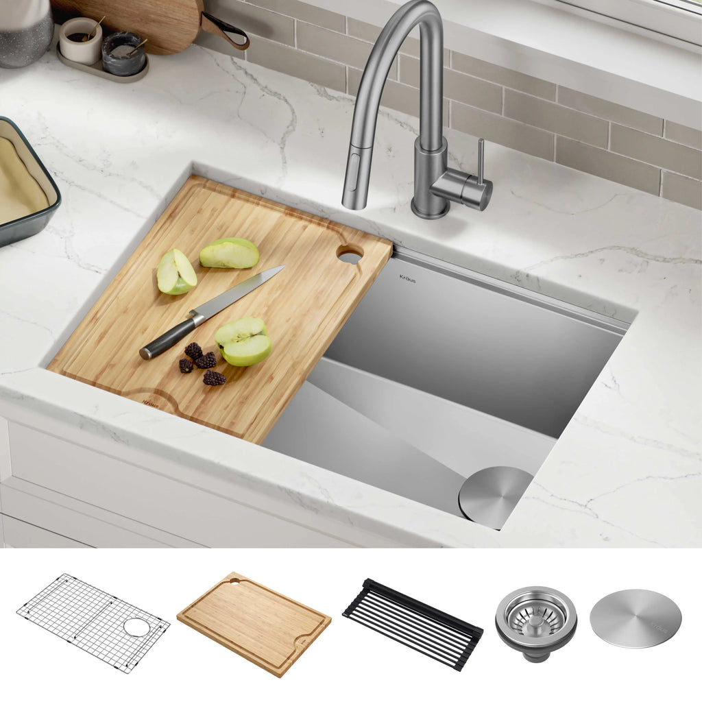 with Gauge 28Undermount Workstation Kore Kitchen Steel Accessories Stainless Single 16 Bowl Sink Kraus