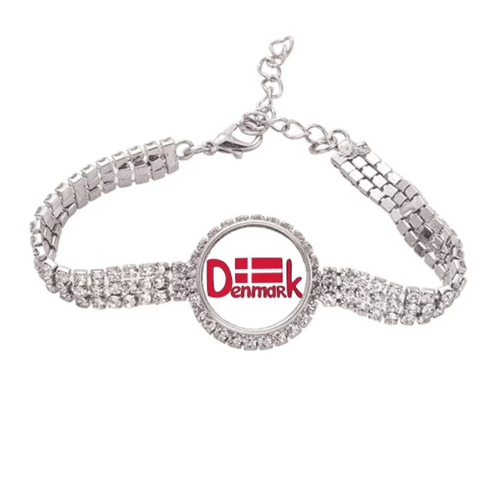 Flag Diamond Jewelry National Pattern Red Tennis Chain Bracelet Demark Anklet