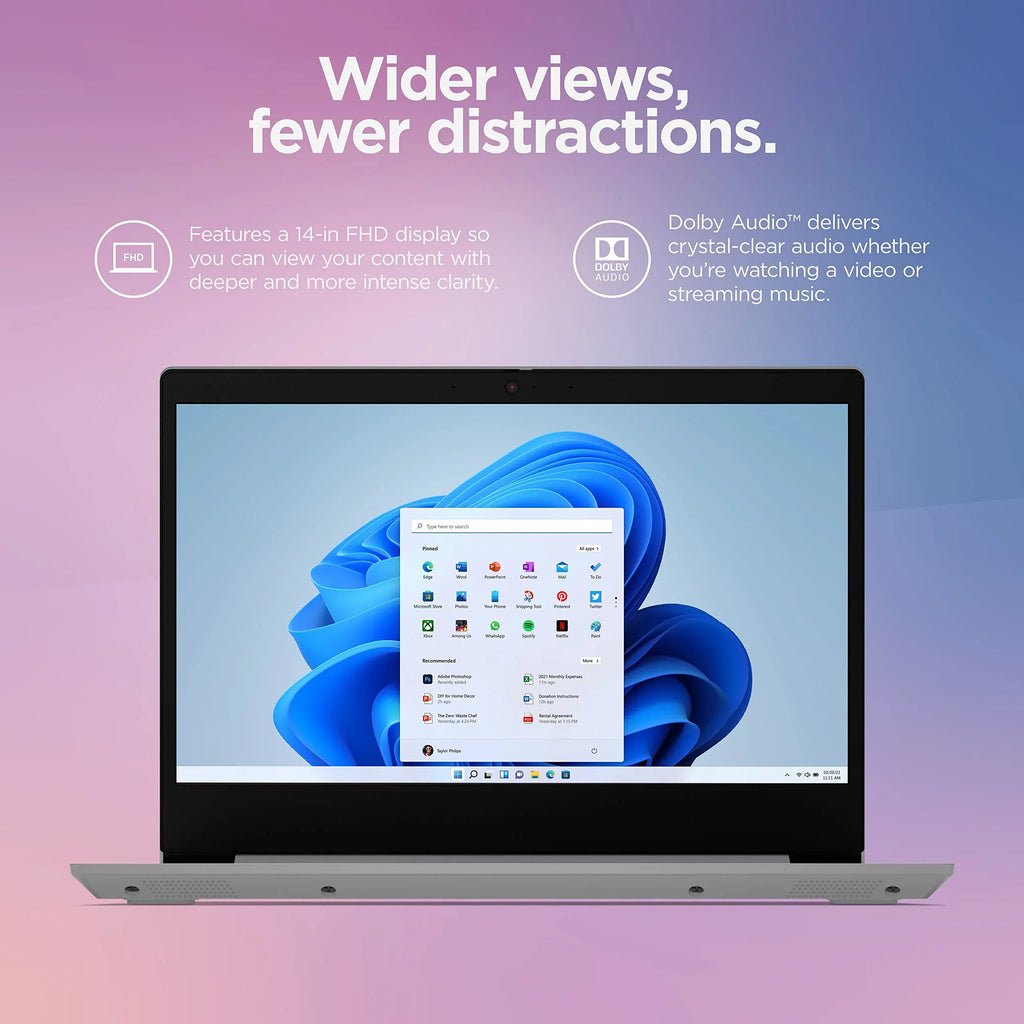 S Storage, 4GB RAM, 1i HD Ideapad 2022 Wi-Fi in Processor, 256GB Bluetooth, Home Mode inch Quad-Core 14 6, Cloud Windows Lenovo Display, Intel Newest Laptop, Grey, 11