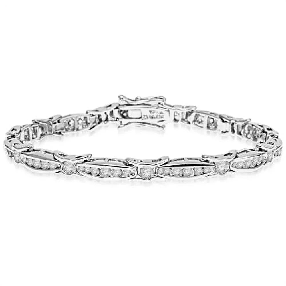 set Diamond Brilliant Lab-created Round Silver in Essence Sterling Link Designer with Diamonds by Set Bracelet