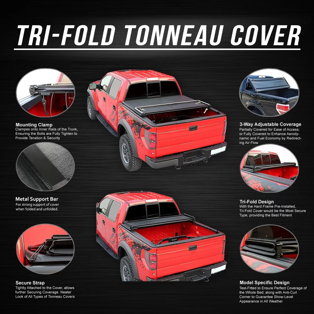 TTC-TRISOFT-060 Cover Tonneau Motoring for Fleetside DNA 6' 2019 2016 Adjustable Trunk 18 17 Tacoma Bed Top Soft Tri-Fold to