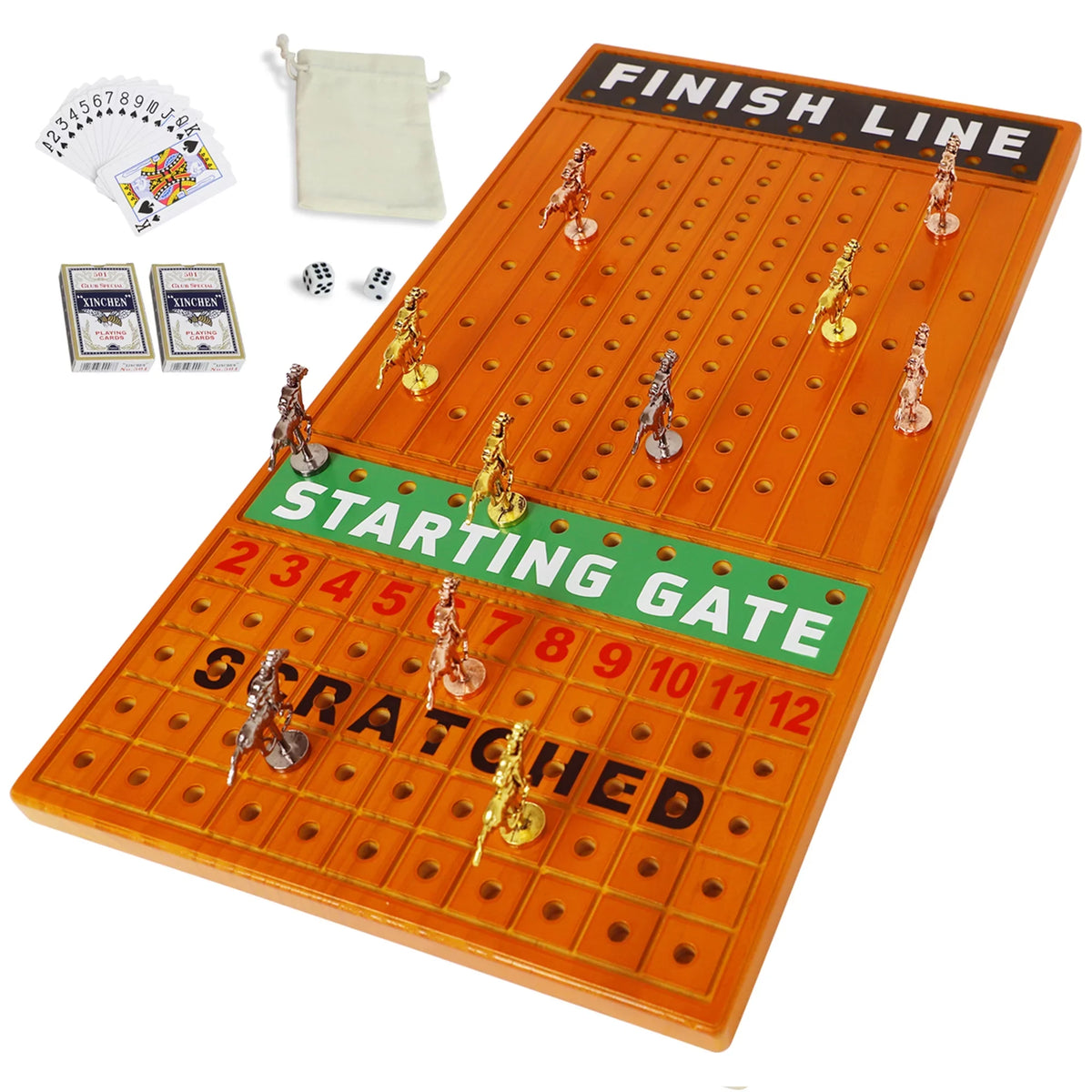 Game with 4 Racing Horses 11 Pine and Line 2 Boxes dice Race Classic Game Metal Finish with Luxurious Durable Racing Horse Across Game Horse of Thickened Board Cards