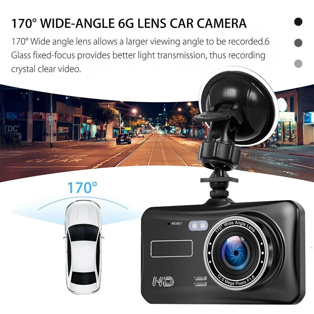 Cam Screen Lens Video Parking Front Motion Camera Dash 1080P DVR G-Sensor, Xhy Dual HD Detection Monitoring Rear 4" Touch Driving Car and and Recorder
