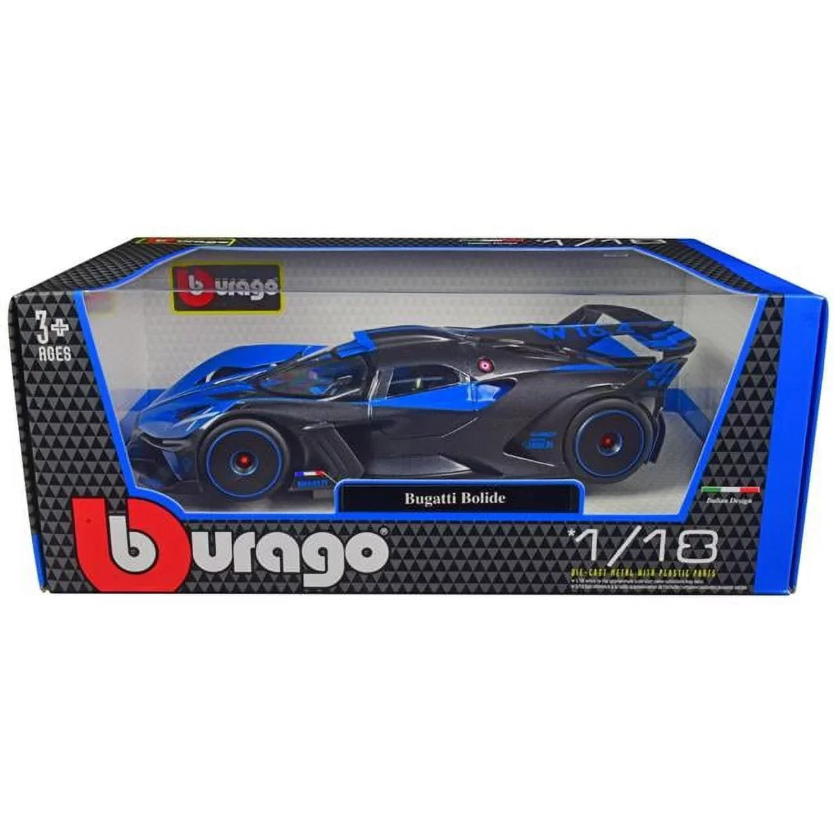 Bolide Carbon Car 1-18 Bburago Gray Bugatti 11047bl Blue & Model Diecast