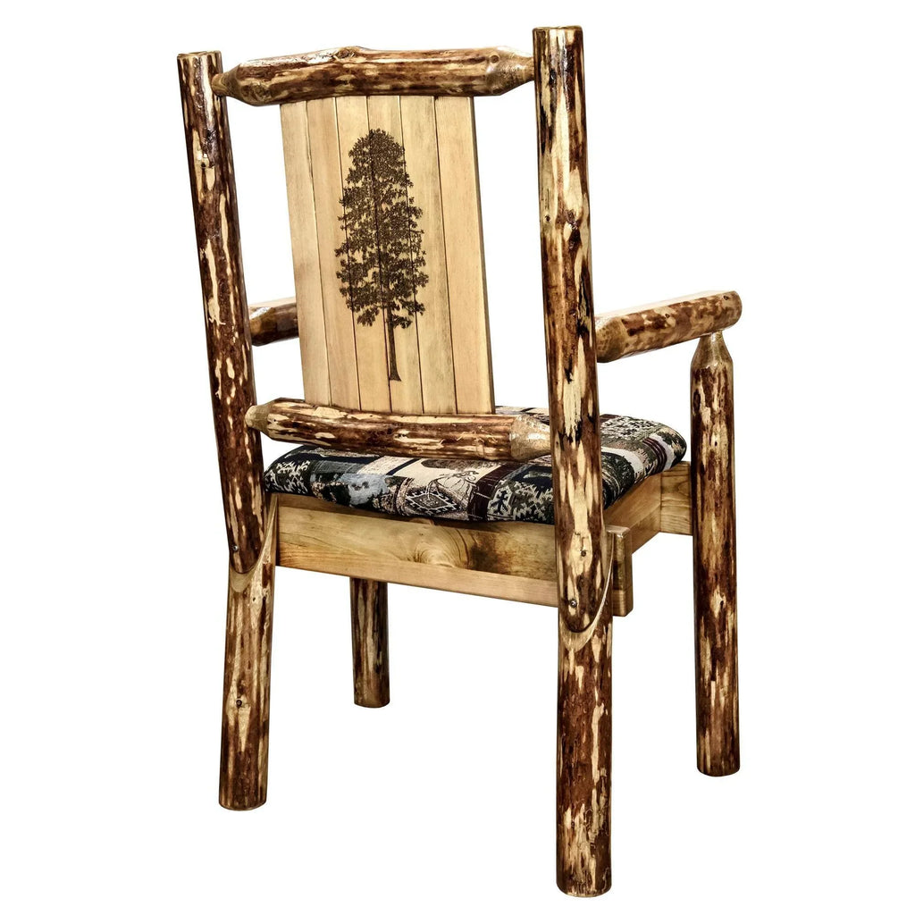 Laser Tree Chair, w/ Captain's Upholstery Engraved Collection Design Pine Country Glacier Woodland