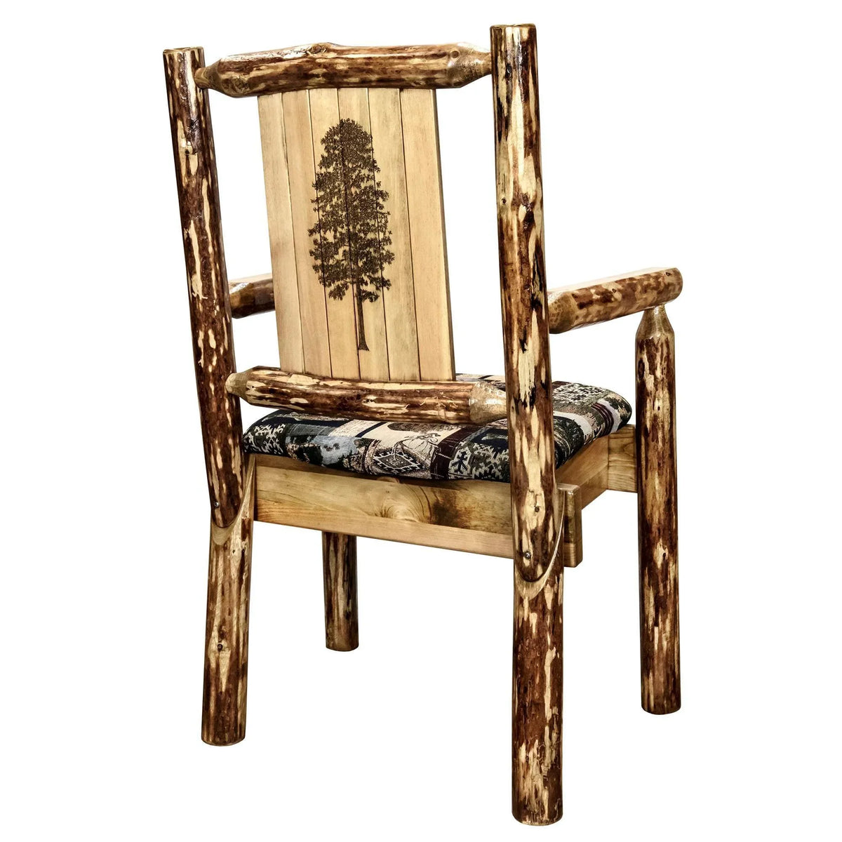 Laser Tree Chair, w/ Captain's Upholstery Engraved Collection Design Pine Country Glacier Woodland