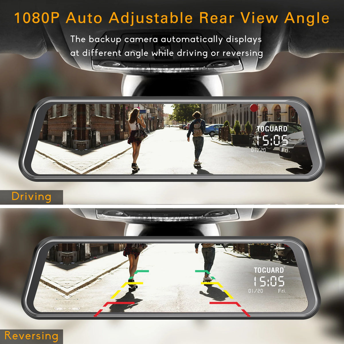 TOGUARD Cars Mirror Camera Dash 10-inch Touch for Rear with Camera IPS Full Waterproof Cam Mirror Backup View 1080P Screen
