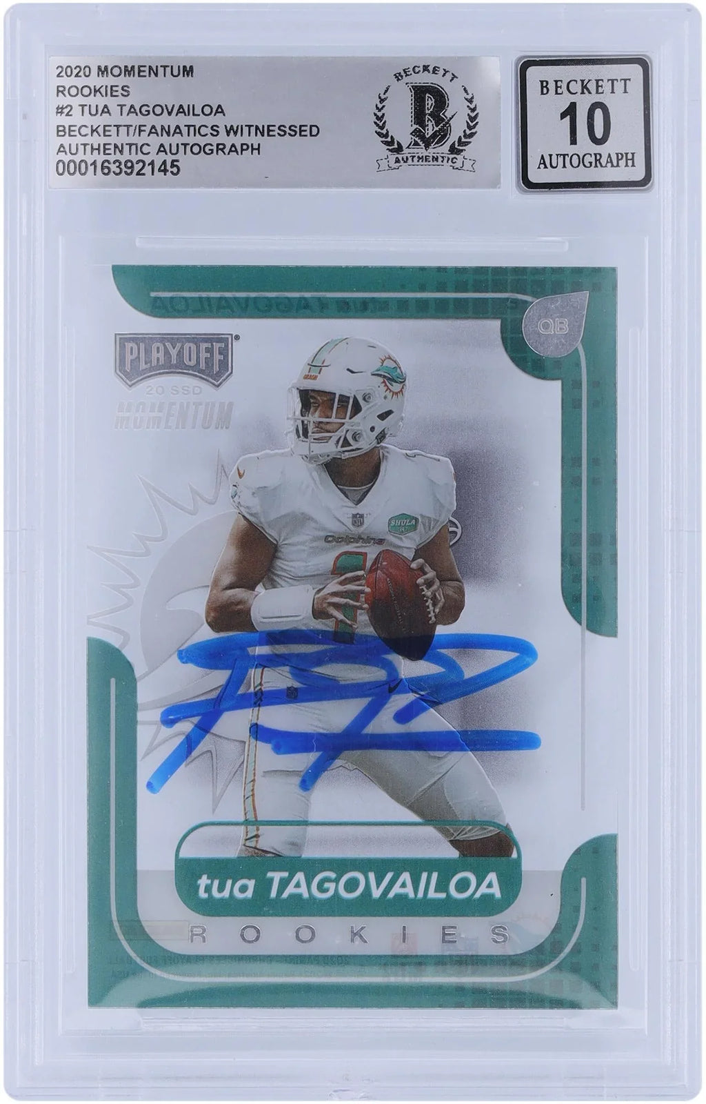 Tua - Fanatics Tagovailoa Dolphins Panini Certified Momentum Autographed Authenticated Beckett 10 #M-2 Rookie Miami Witnessed Chronicles Fanatics Authentic Card 2020