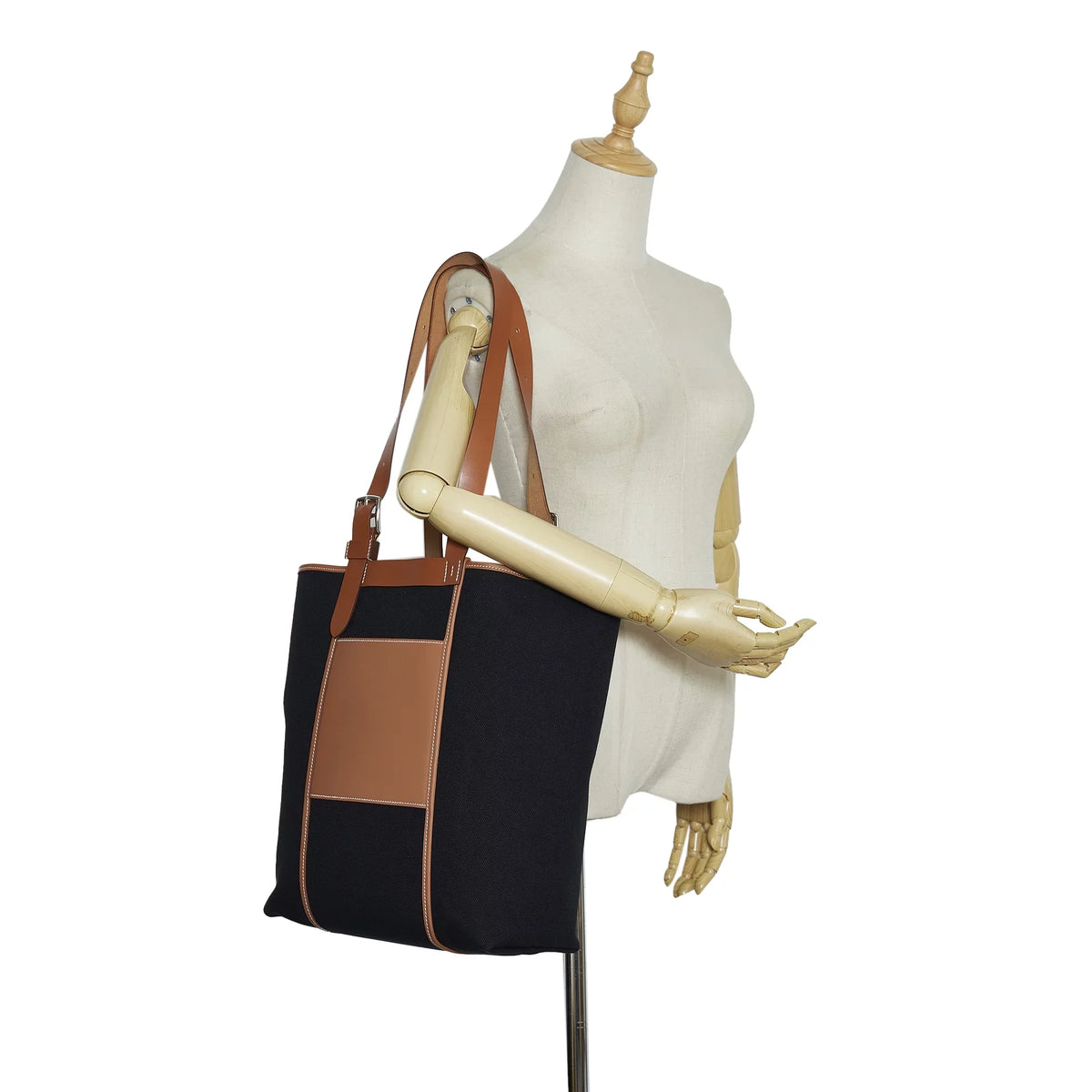 Canvas Bag Pocket 27 Fabric Hermès Toile Authenticated Goeland Tote Pre-Owned Unisex Etriviere Black (Good)