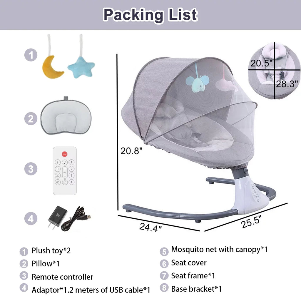and Seat Baby Swing Control, Swing Electric Chair 4 Gray with Swing Speeds Infant Remote Portable