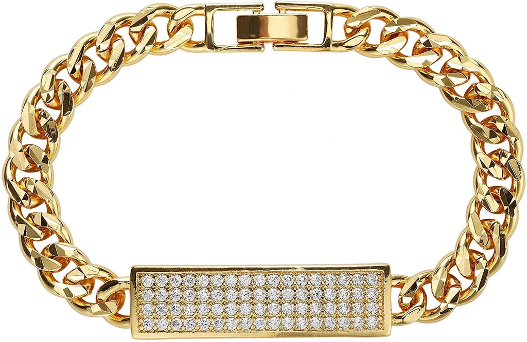 Curb Gold Trendy Link Pave Plated Bracelet Bergamo Cuban, Zirconia Giorgio ID Micro Cubic