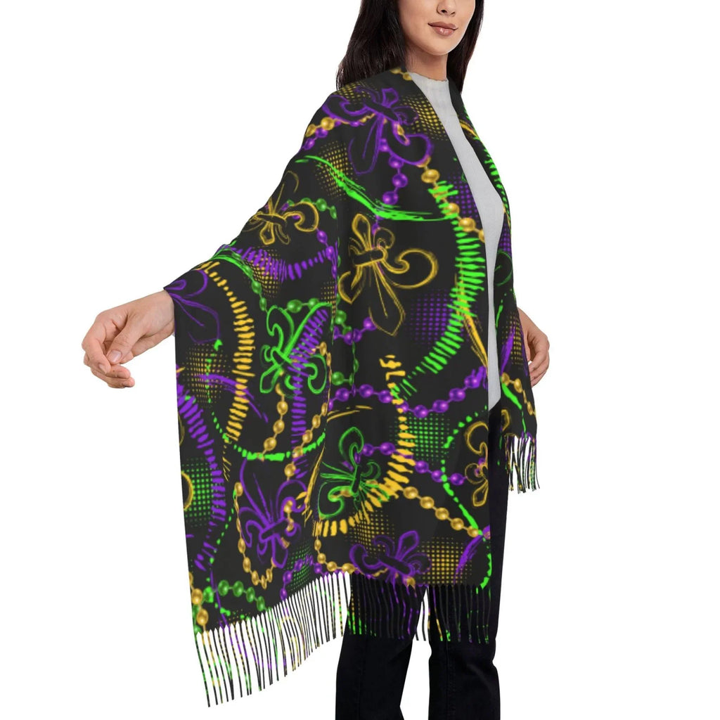 Winter Warm Wrap Cashmere Mardi Large Art Shawl Feel Gras Soft Scarf Scarves Women Print Bingfone Gifts- For Neon Elegant