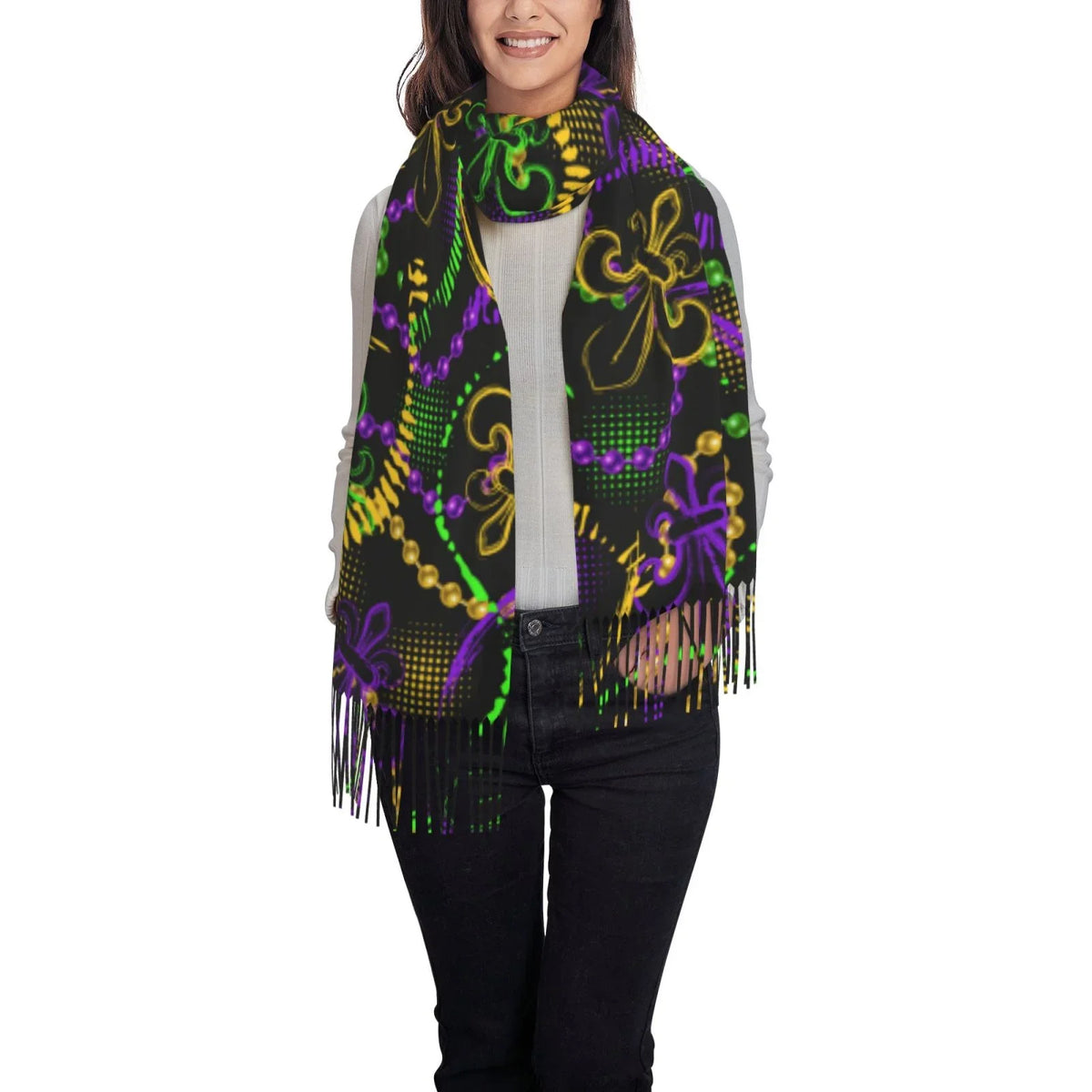 Winter Warm Wrap Cashmere Mardi Large Art Shawl Feel Gras Soft Scarf Scarves Women Print Bingfone Gifts- For Neon Elegant