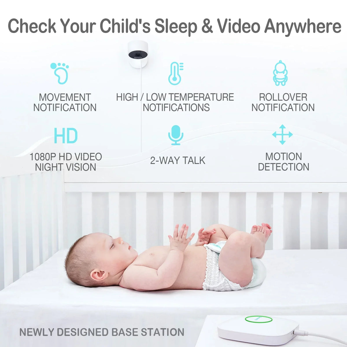 Movement, for No That Detected Motion, 2-Way Night You Baby 3+Camera, Video Vision, High/Low Talk, Rollover, with Monitor Range Temperatures, Notifies Monitor Baby Sense-U Smart Long Audio, Abdominal