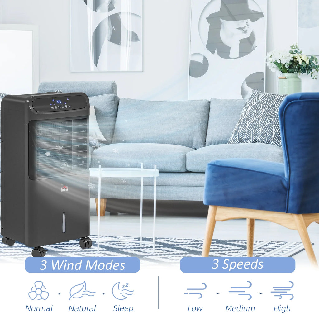 Air HOMCOM Remote Black with Evaporative Cooler Oscillating Mobile 3-In-1