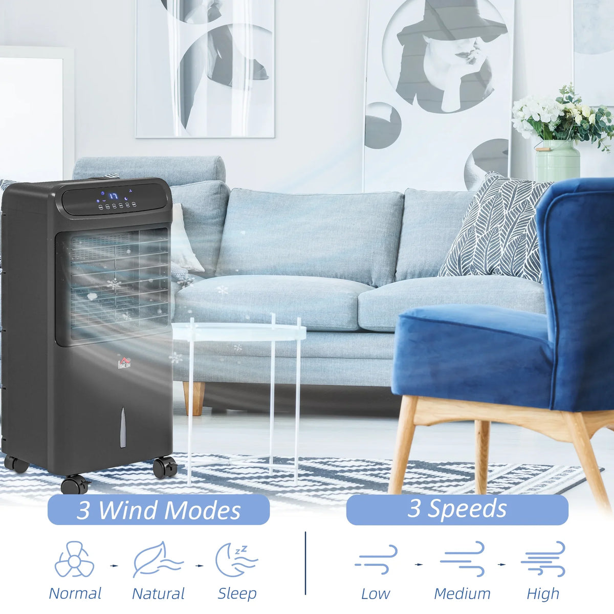 Air HOMCOM Remote Black with Evaporative Cooler Oscillating Mobile 3-In-1