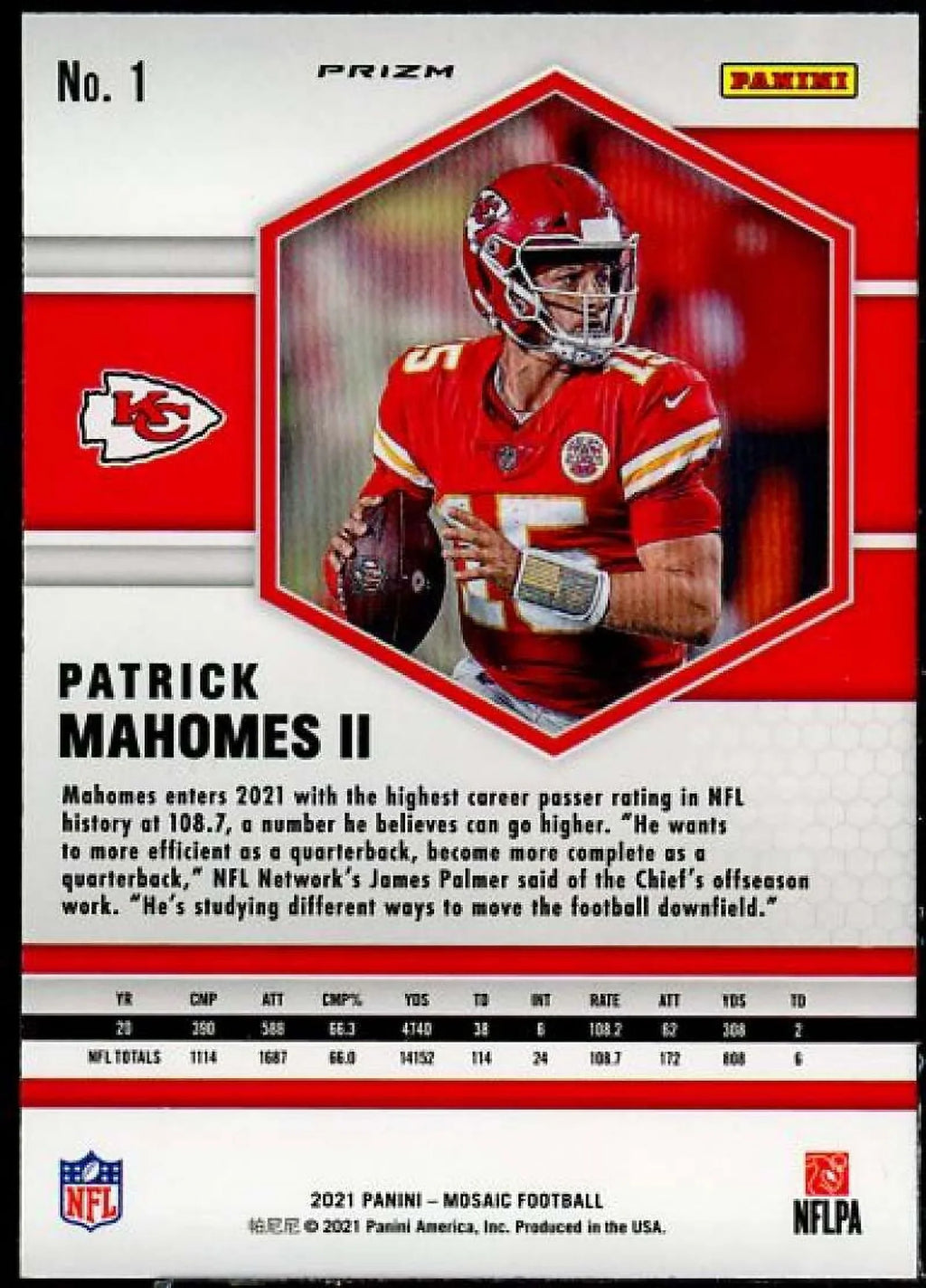 Panini 2021 Green Mahomes Mosaic Card #1 II Patrick Mosaic