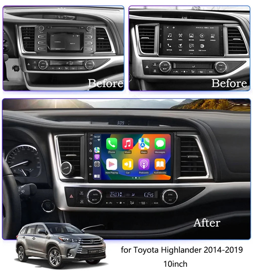 GPS Android ROM Car Navigation Built-in 2014-2019 Control with 10 Steering Host 4G Carplay/Android Wheel 64G RAM Radio Auto, for WiFi Bluetooth Highlander